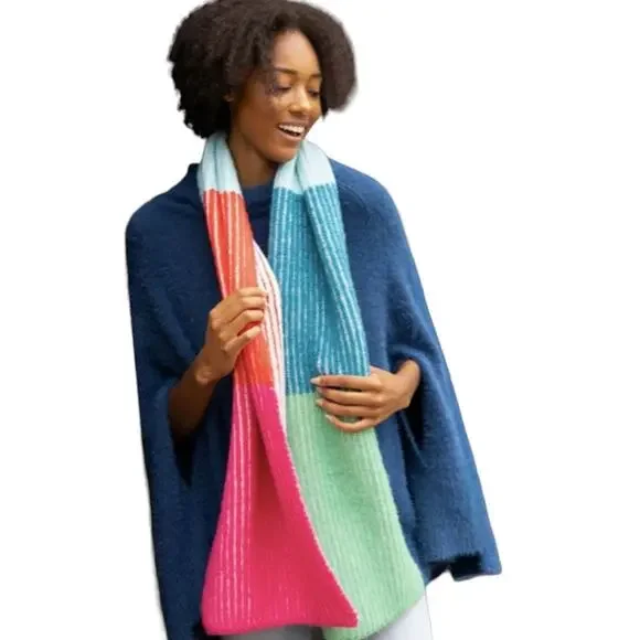 Mer Sea Oh So Cozy Scarf New NWT Multicolor Stripe Blue Green Red Pink Soft Warm - Picture 9 of 9